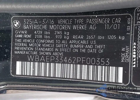 2002 BMW 325Xit z USA, uszkodzony, nr VIN WBAEP33462PF00353